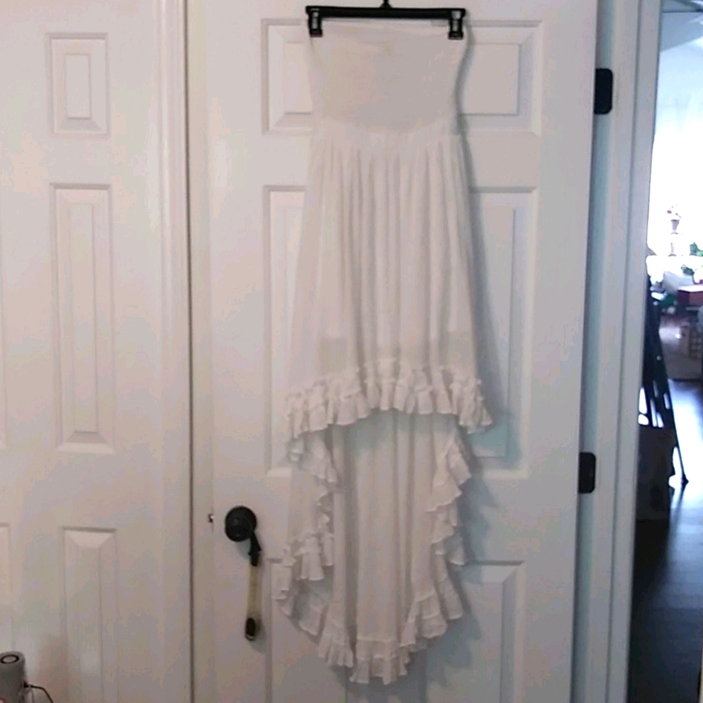 Fashion Nova WHT gauze strapless hi-lo dress SZ S